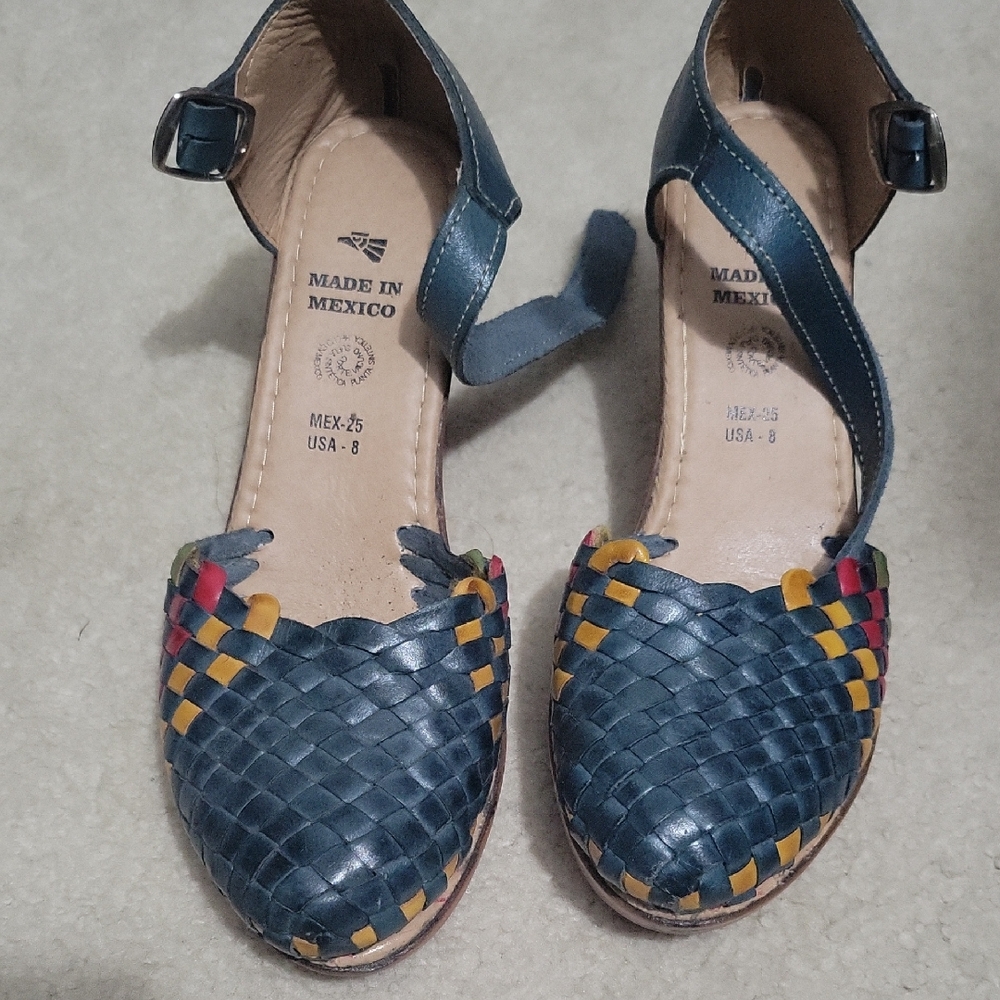 Women's Blue Woven Leather Sandals